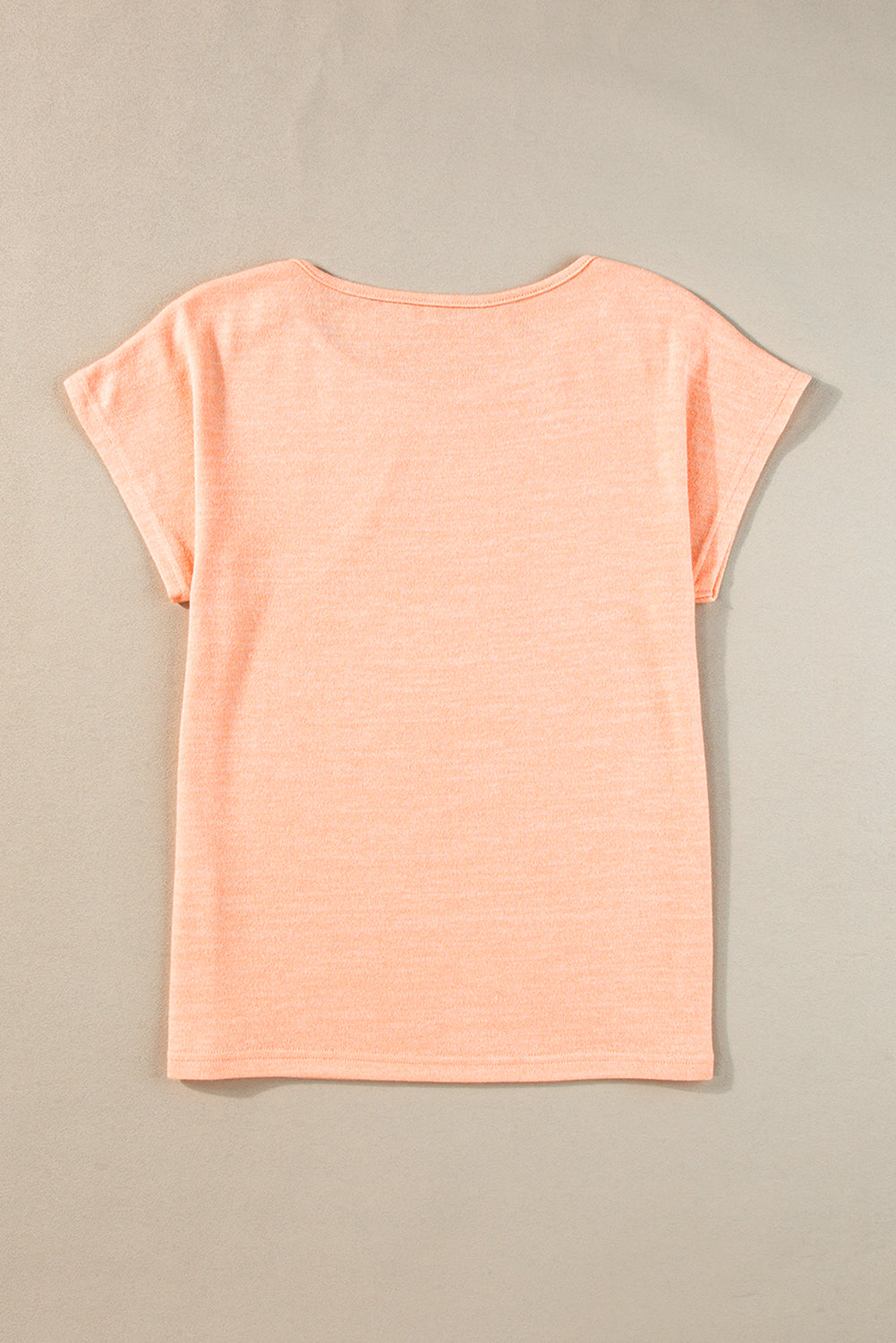 Apricot Pink Solid Color Button Decor Batwing Sleeve Tee