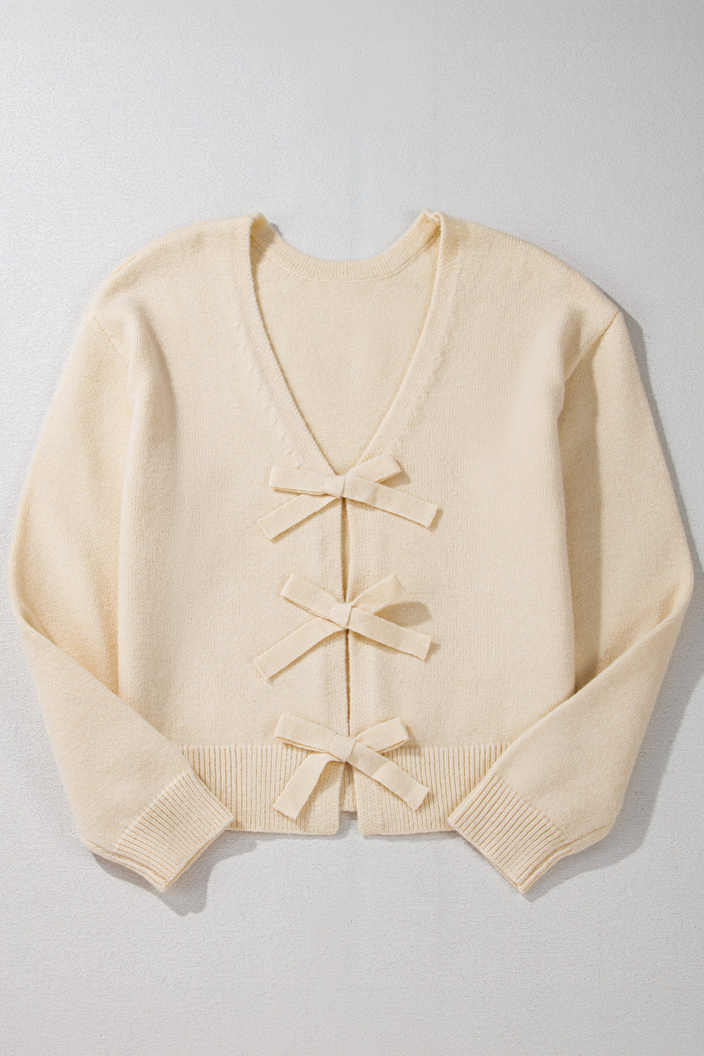 Jet Stream Plain Bowknot Knit Cropped Cardigan