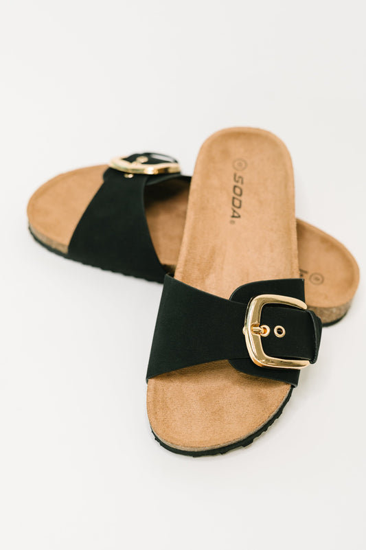 Lizzy Slip On Buckle Strap Sandal in Black