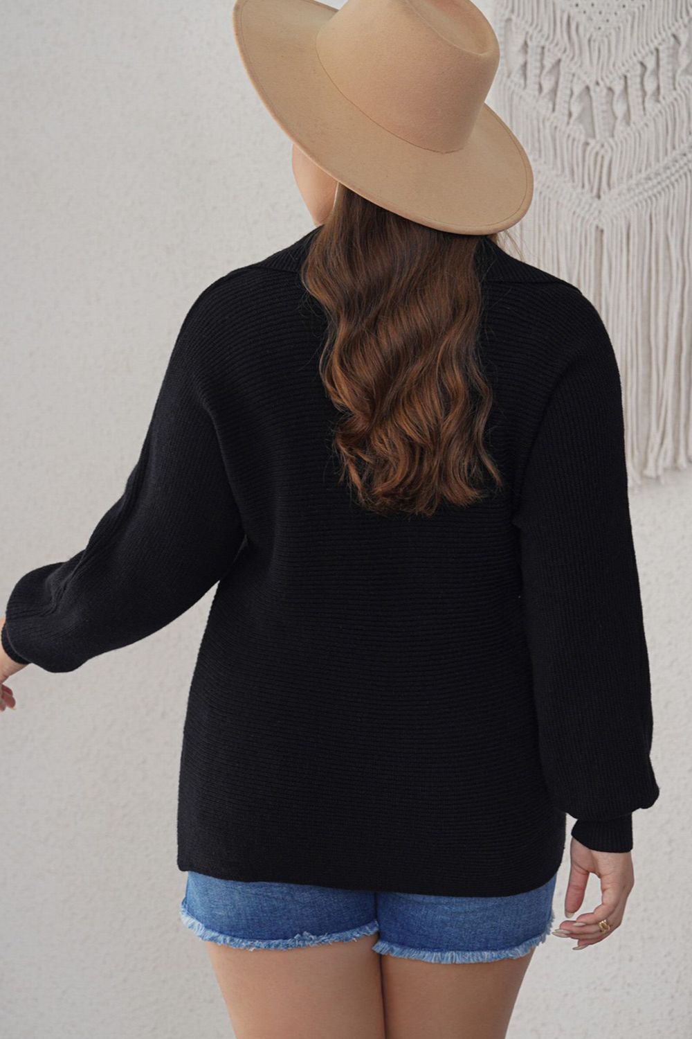 Plus Size Collared Neck Long Sleeve